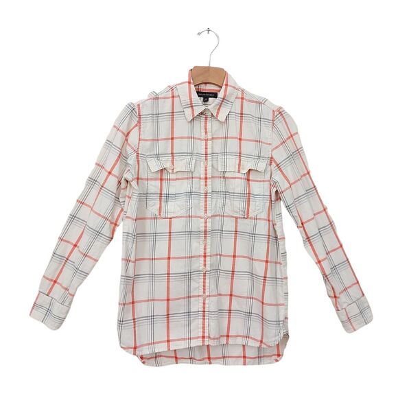 Banana Republic Tops - Banana Republic Shirt Womens XS Cotton Beige Plaid Button Up Long Sleeve Preppy